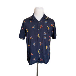 NWT $228 Polo Ralph Lauren Short Sleeve Sandals Printed Button Shirt Blue Medium